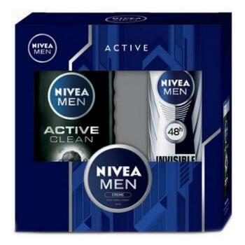 NIVEA MEN Active Clean – sprchový gel 250 ml + deo sprej 150 ml + krém 30 ml