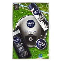 NIVEA Men Game On Deo Original Dárková sada - sprej antiperspirant Black & White 150 ml + Sprchový gel Active Clean 250 ml + Nivea krém 30 ml