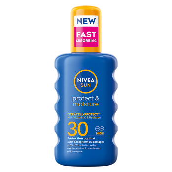 NIVEA Sun Protec t &Moisture Sprej na opalování SPF30 200 ml (Opalovací mléka) - Hydratační, Voděodolné