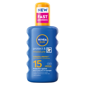 NIVEA Sun Protect & Moisture Sprej na opalování SPF15 200 ml (Opalovací mléka) - Voděodolné