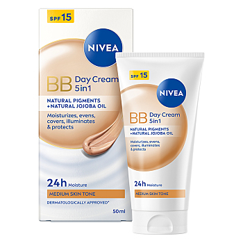NIVEA Zkrášlující denní BB krém 5 v 1 pro střední až tmavší odstín pleti OF 15 50 ml (Denní krémy) - Denní, Hydratační