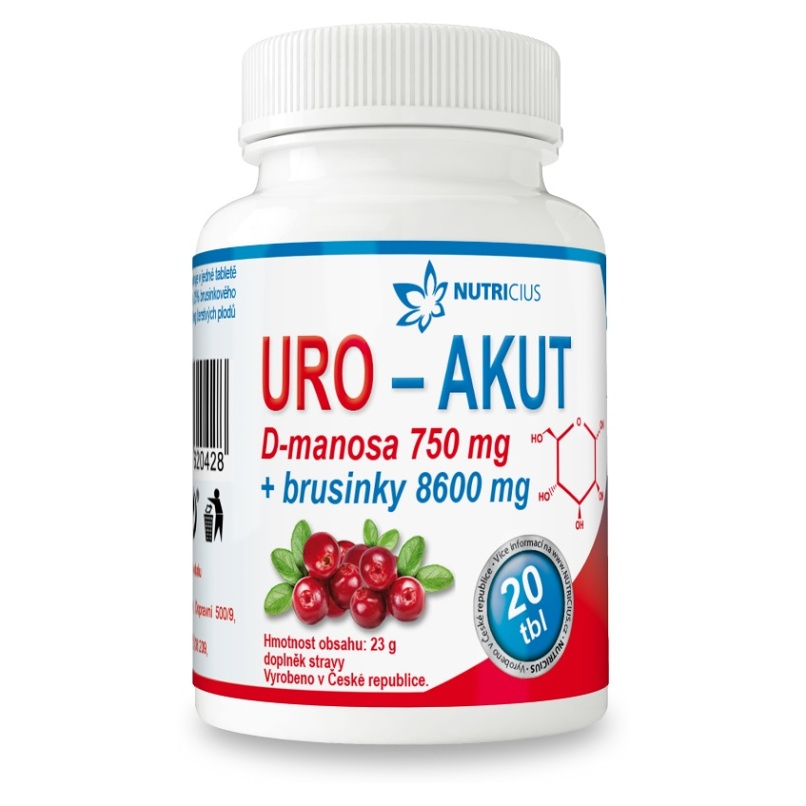 E-shop NUTRICIUS URO-AKUT Manosa 750 mg + Brusinky 8600 mg 20 tablet