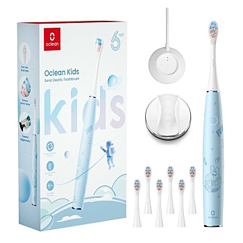 OCLEAN Sada kids modrá 6 ks hlavic a držák na zeď navíc (Dětské elektrické kartáčky) - Časovač, Více režimů čištění