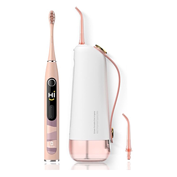 OCLEAN Sada růžová sonický kartáček X10 a ústní sprcha W10 (Sonické zubní kartáčky) - Časovač, Více režimů čištění