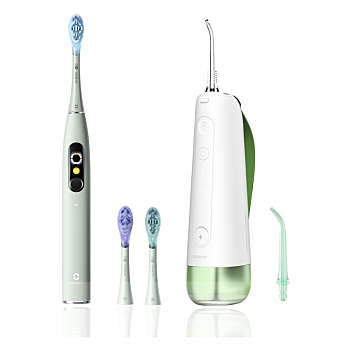 OCLEAN Sada zelená sonický kartáček X Ultra a ústní sprcha W10, Určeno pro: Muže, Ženy (Sonické zubní kartáčky) - Časovač, Více režimů čištění