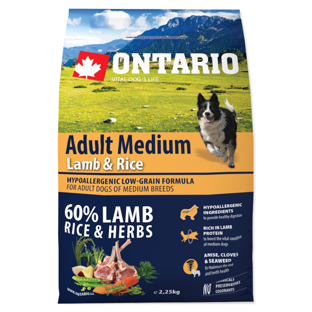E-shop ONTARIO Adult Medium Lamb & Rice granule pro psy 1 ks, Hmotnost balení (g): 2,25 kg