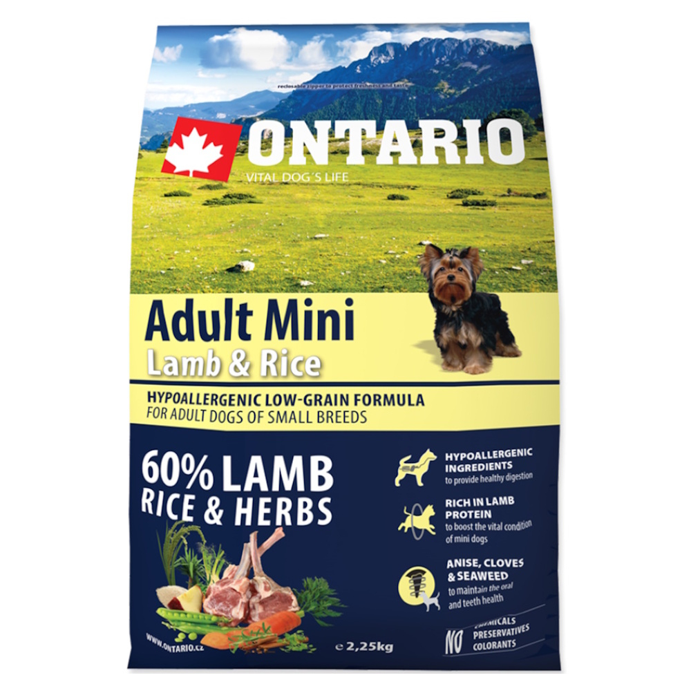 E-shop ONTARIO Adult Mini Lamb & Rice granule pro psy 1 ks, Hmotnost balení (g): 2,25 kg