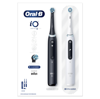 ORAL-B Series iO 5 duo black white elektrické zubní kartáčky 2 kusy (Oscilační, magnetické zubní kartáčky) - Tlakový senzor vizuální, Více režimů čištění