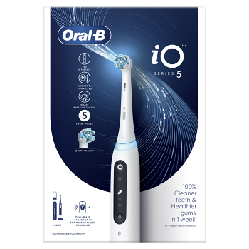 ORAL-B Series iO 5 quite white elektrický zubní kartáček (Oscilační zubní kartáčky) - Tlakový senzor vizuální, Více režimů čištění