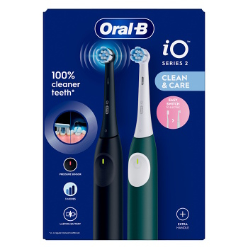 ORAL-B Series iO 2 duo black green elektrický zubní kartáček 2 kusy (Dobíjecí zubní kartáčky) - Časovač, Tlakový senzor vizuální, Více režimů čištění, Indikátor napájení