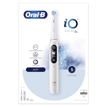 ORAL-B Series iO 6 white elektrický zubní kartáček (Dobíjecí zubní kartáčky) - Časovač, Tlakový senzor vizuální, Více režimů čištění, Indikátor napájení