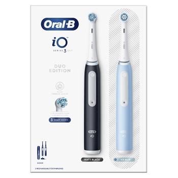 ORAL-B Series iO 3 duo black iceblue elektrické zubní kartáčky 2 kusy (Oscilační, magnetické zubní kartáčky) - Tlakový senzor vizuální, Více režimů čištění