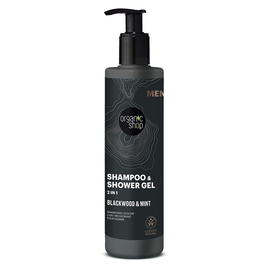 E-shop ORGANIC SHOP Sprchový gel a šampon 2 v 1 Blackwood a máta 280 ml, poškozený obal