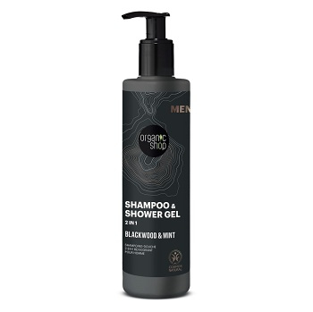 ORGANIC SHOP Sprchový gel a šampon 2 v 1 Blackwood a máta 280 ml, poškozený obal