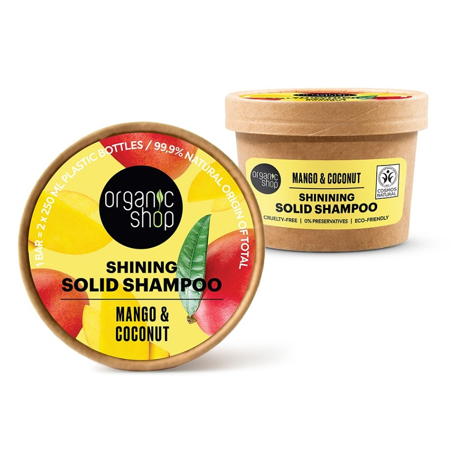 E-shop ORGANIC SHOP Tuhý šampon pro lesk vlasů Mango a kokos 60 g