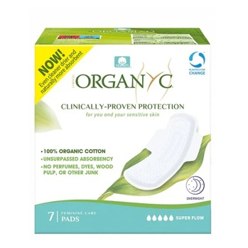 ORGANYC Noční vložky s křidélky extra silné prodloužené 7 kusů (Přírodní menstruační vložky) - Noční, Přírodní