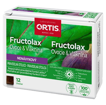 ORTIS Fructolax Ovoce & Vláknina 12 žvýkacích kostek (Vláknina, psyllium) - Přírodní