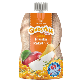 OVOCŇÁK Pyré jablko s hruškou a rakytník 200 g (Ovocné přesnídávky)