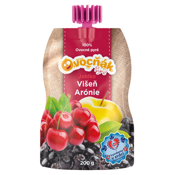 OVOCŇÁK Pyré jablko s višní a aronie 200 g (Ovocné přesnídávky)