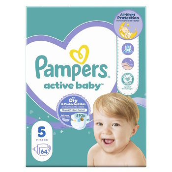 PAMPERS Active Baby Giant Pack S5 vel.5 Dětské pleny 11-16 kg  64 ks (Plenky 5 (11 - 25 kg))