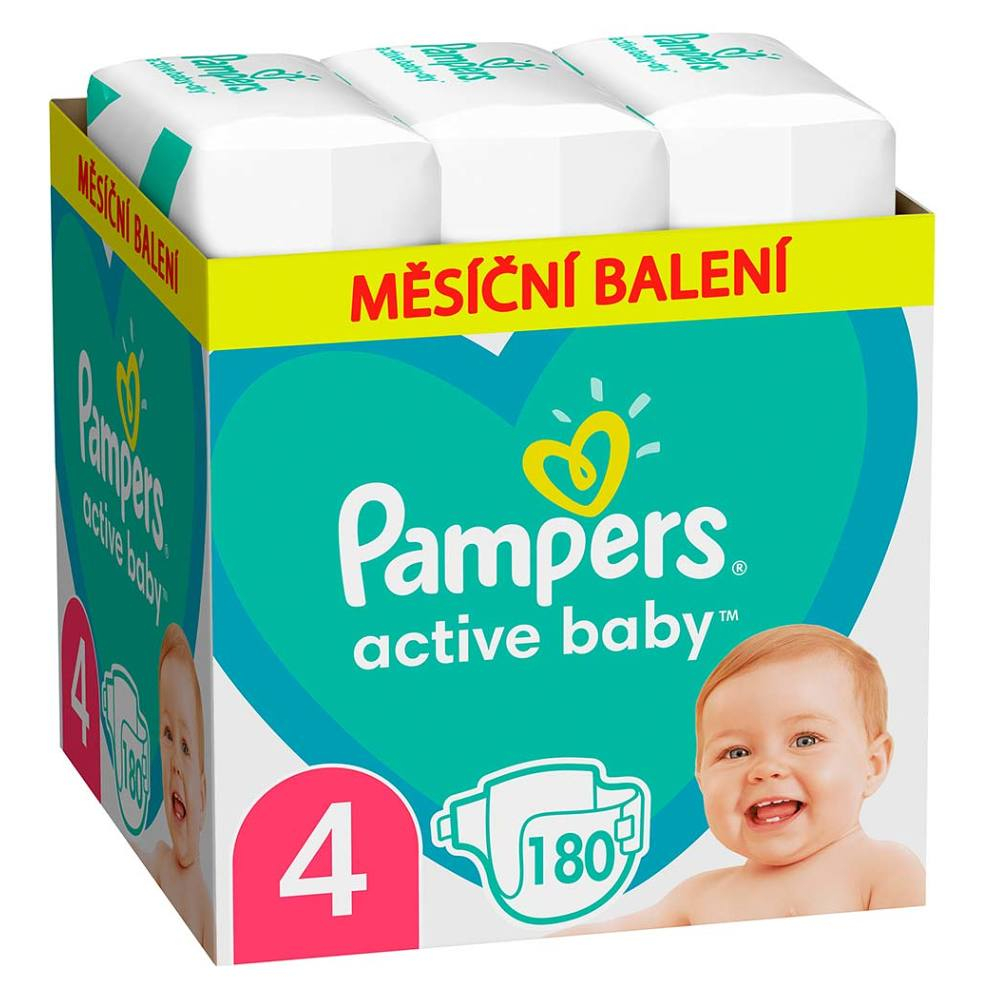 Fotografie PAMPERS Active Baby 4 velikost 9-14kg 180 kusů měsíční balení Pampers