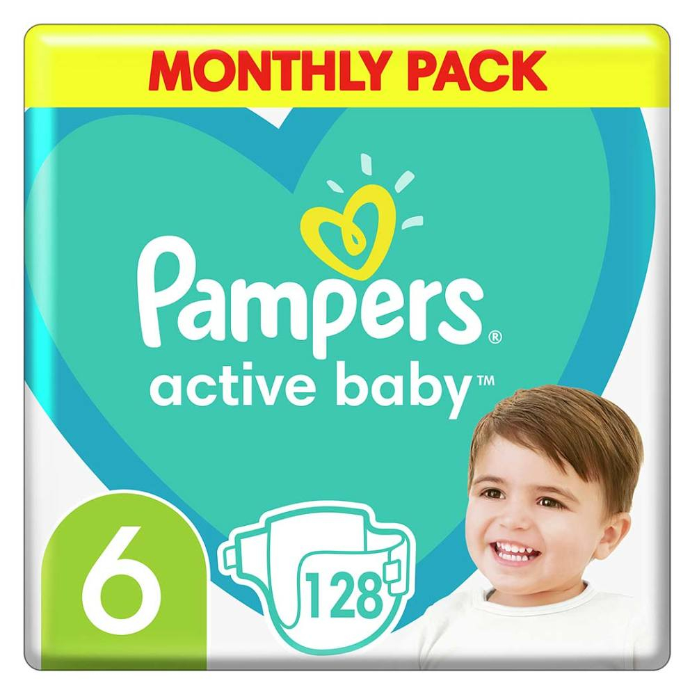 Fotografie PAMPERS Active Baby 6 velikost 13-18kg 128 kusů měsíční balení Pampers