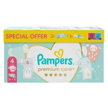 PAMPERS Toy Box Premium Care pleny S4 9-14 kg 104 ks + vlhčené ubrousky Pampers Aqua Pure