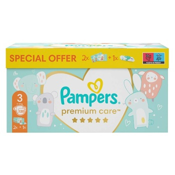 PAMPERS Toy Box Premium Care pleny S3 6-10 kg 120 ks + vlhčené ubrousky Pampers Aqua Pure