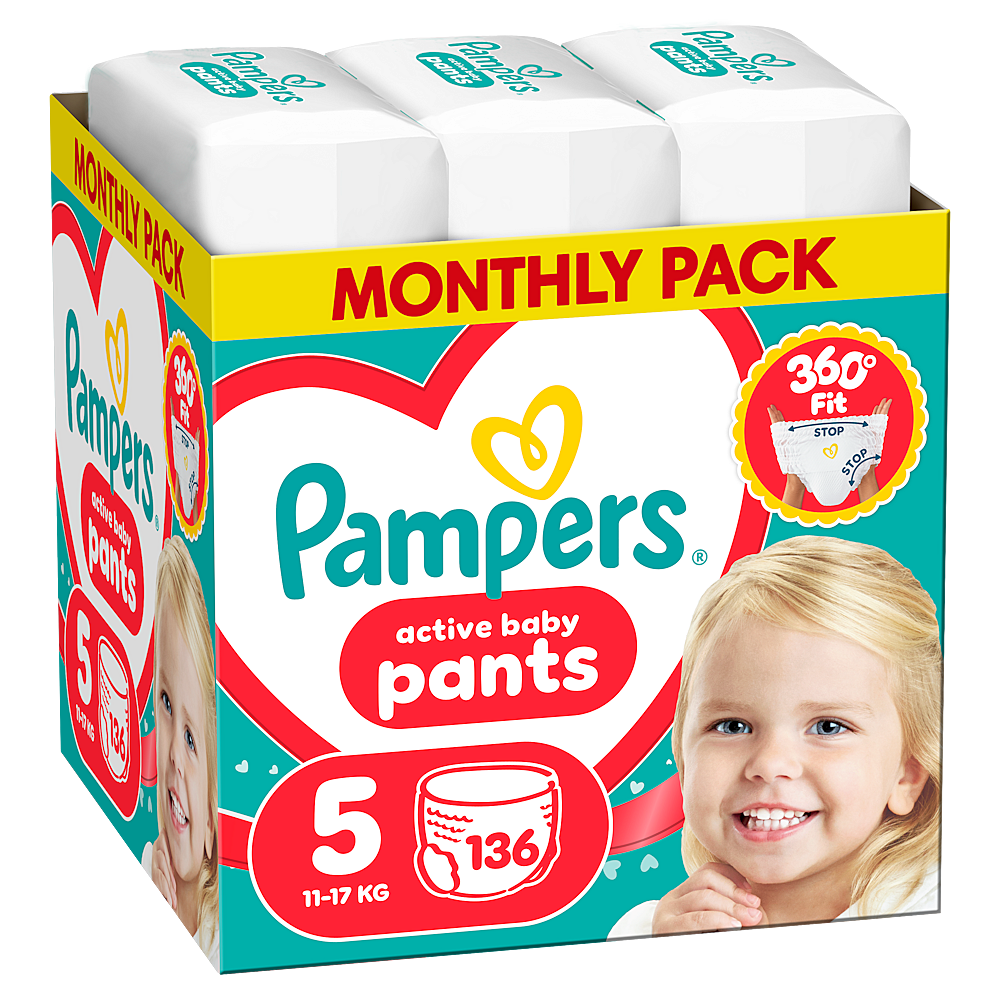 PAMPERS Active baby 5 plenkové kalhotky 11-17 kg 136 kusů