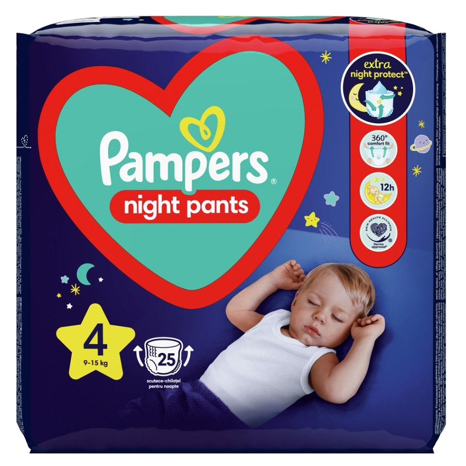 Fotografie PAMPERS Pants Night 4 kalhotkové plenky 9-15 kg 25 ks Pampers