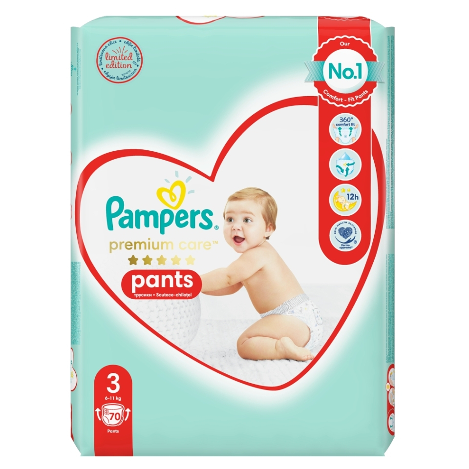 PAMPERS Premium Care vel.3 Plenkové kalhotky 6-11 kg 70 kusů