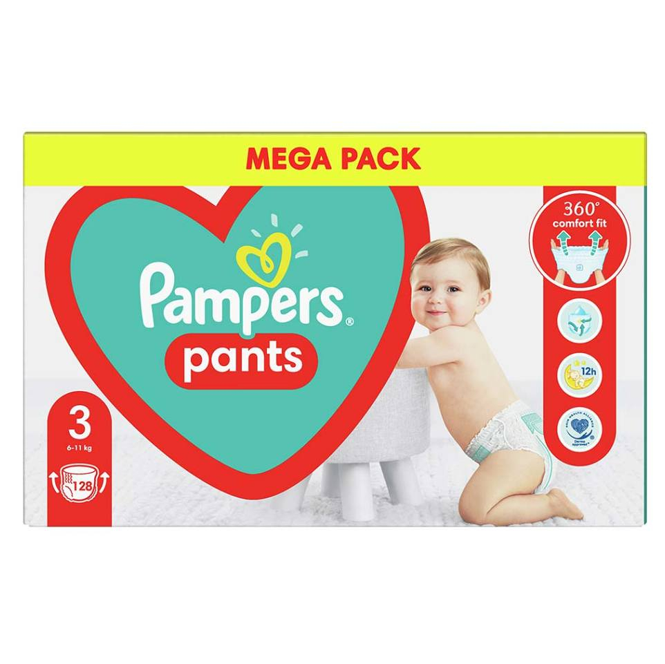 Fotografie PAMPERS Pants vel.3 Plenkové kalhotky 6-11kg 128 ks Pampers