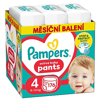 PAMPERS Active Baby Pants vel.4 kalhotky 9-15kg měsíční balení 176 ks (Plenky 4 (7 - 18 kg))