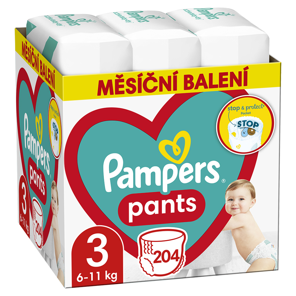 Levně PAMPERS Plenkové kalhotky vel. 3 box 6-11 kg 204 ks