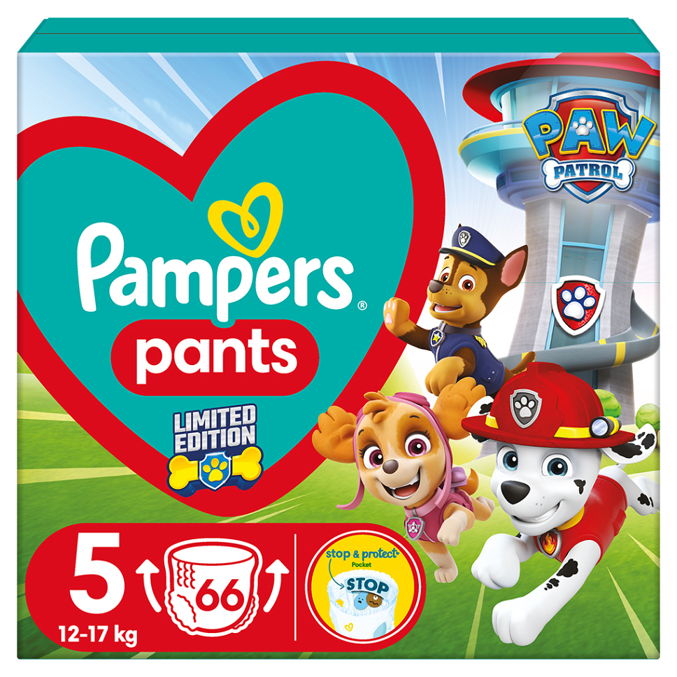 E-shop PAMPERS Baby dry edice Paw Patrol vel. 5 plenkové kalhotky 12-17 kg 66 ks