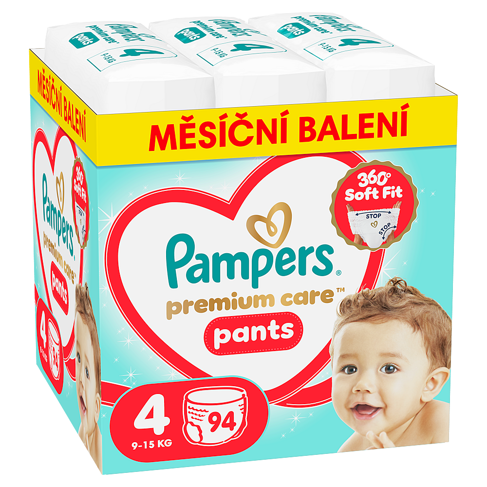 PAMPERS Premium care 4 plenkové kalhotky 9-15 kg 94 kusů