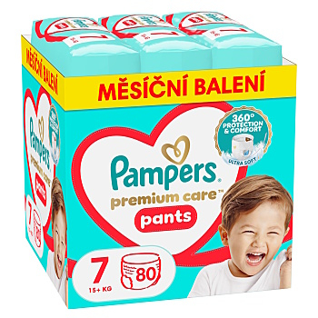 PAMPERS Premium kalhotkové plenky Monthly box 15+ kg 80 kusů (Plenky 6 (15 a více kg)) - Absorpční, Hygienické, Jednorázové, Neparfémované, Ostatní, Plenkové, Jiné, Pružné, Přebalovací, Sací