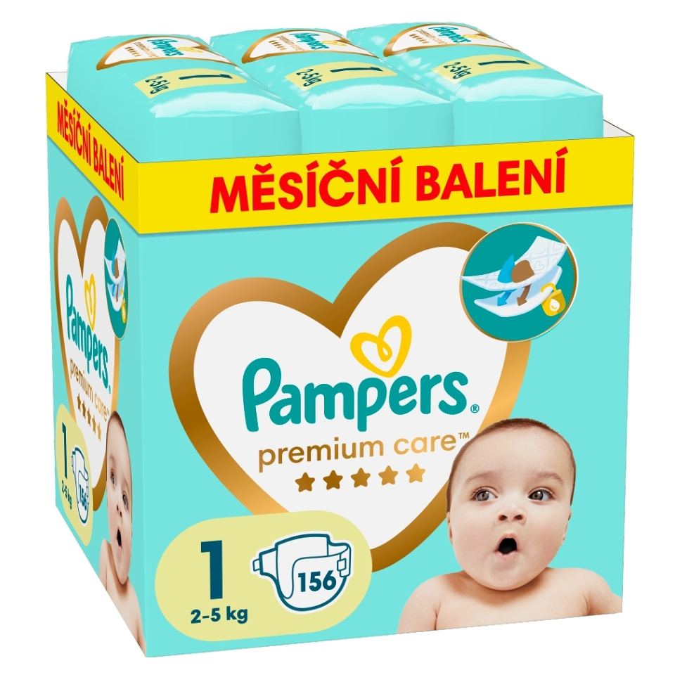 Levně PAMPERS Premium care monthly velikost 1 plenky 2-5kg 156 kusů