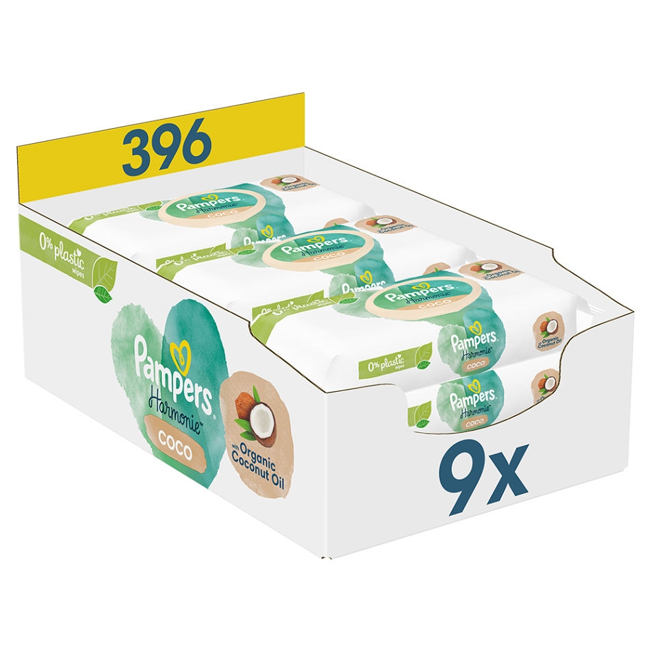E-shop PAMPERS Harmonie Coco oil dětské čistící ubrousky 9 x 44 ks