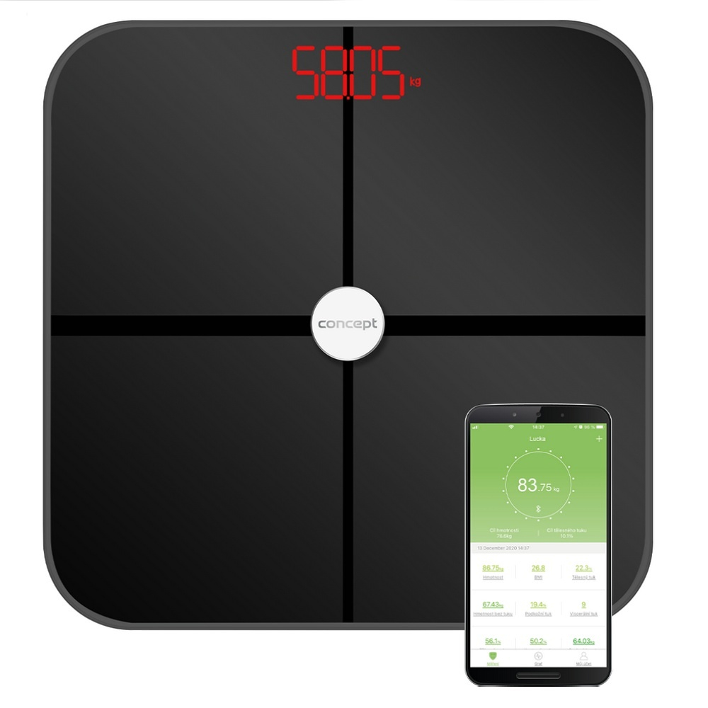 E-shop PERFECT HEALTH VO4011 Osobní váha diagnostická 180 kg, černá, Druh zboží: Elektrické přístroje, Barva: Černá