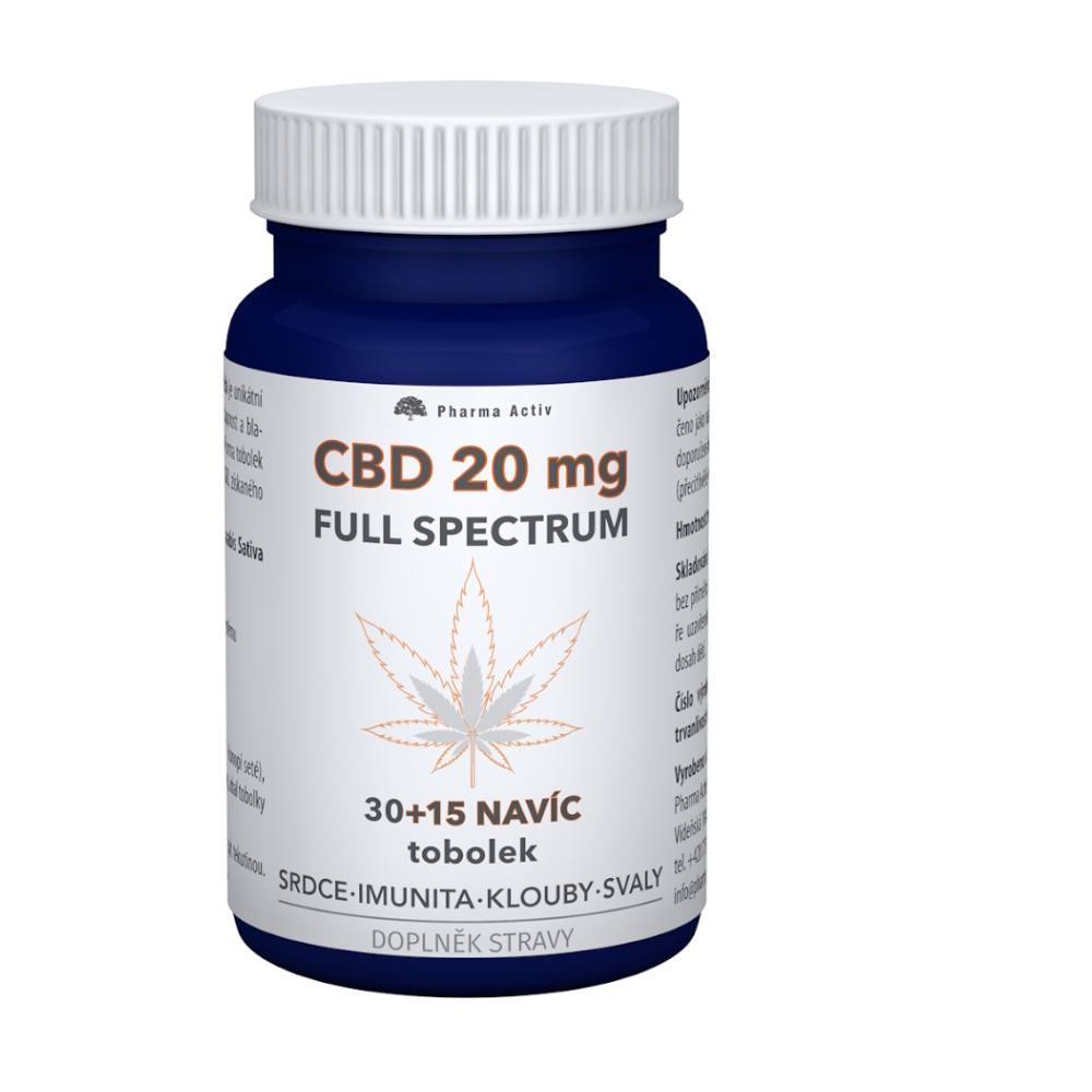 Levně PHARMA ACTIV CBD 20 mg full spectrum 30 + 15 tobolek NAVÍC
