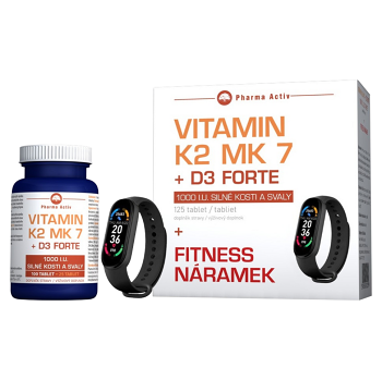 PHARMA ACTIV Vitamín K2 MK 7+ D3 Forte 125 tablet 88 g+Fitness náramek (Doplňky stravy na kosti) - Vícesložkové