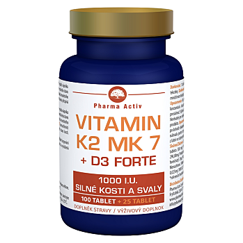 PHARMA ACTIV Vitamin K2 MK7 + D3 FORTE 1000 I.U. 125 tablet (Vitamín K) - Vícesložkové