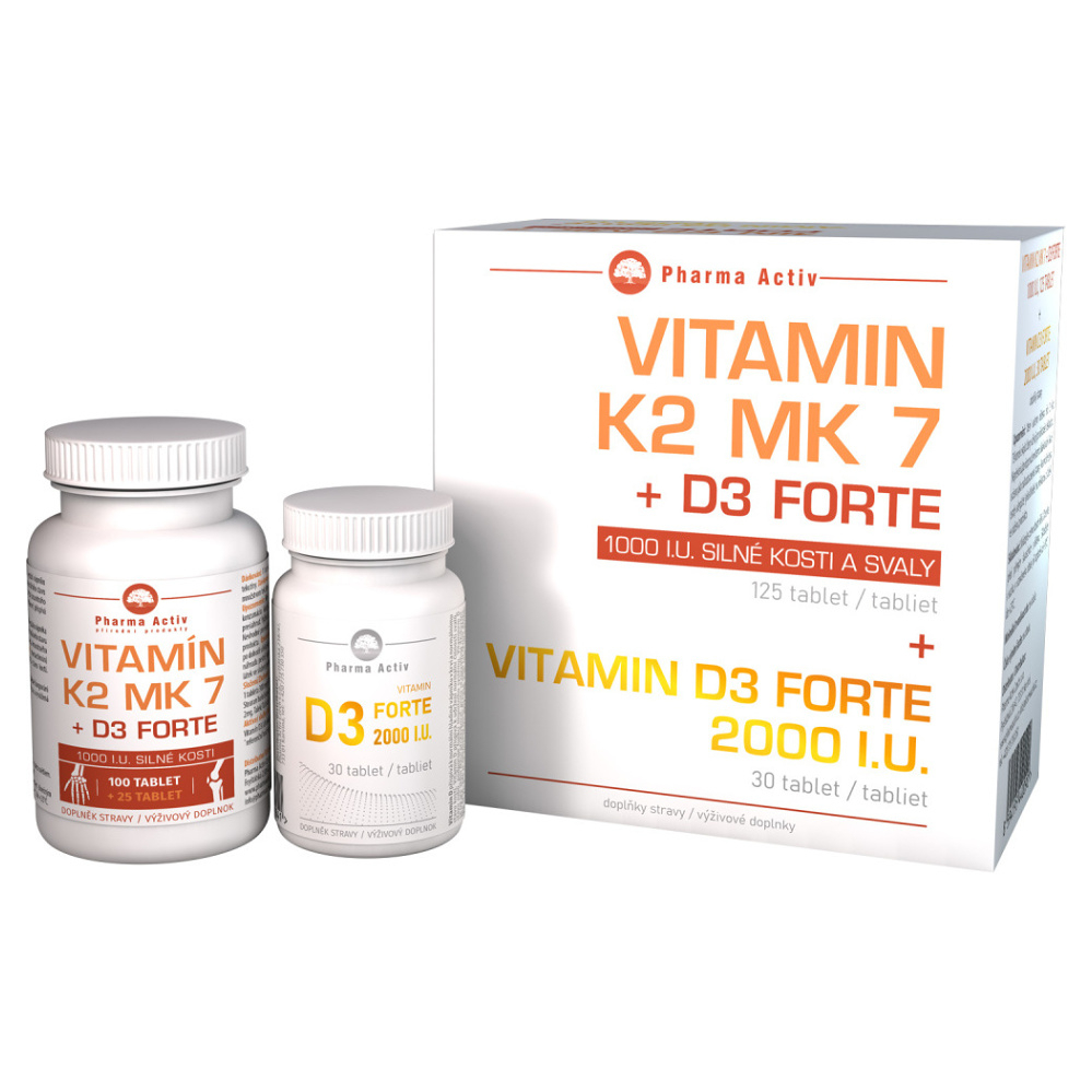 Levně PHARMA ACTIV Vitamín K2 MK7+D3 Forte 125 tablet a Vitamín D3 Forte 2000 I.U. 30 tablet