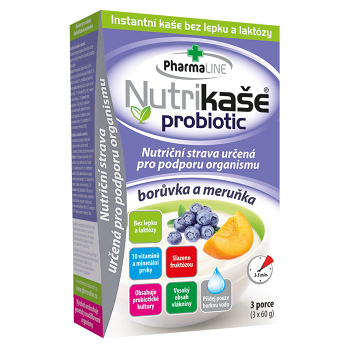 PHARMALINE Nutrikaše probiotic meruňka a borůvka 3 x 60 g (Bezlepkové kaše) - Instantní, Lyofilizované, Přírodní