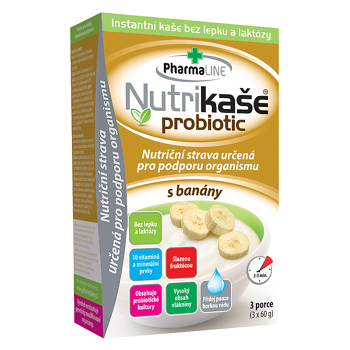 PHARMALINE Nutrikaše probiotic s banány 3 x 60 g (Bezlepkové kaše) - Instantní, Lyofilizované, Probio, Přírodní