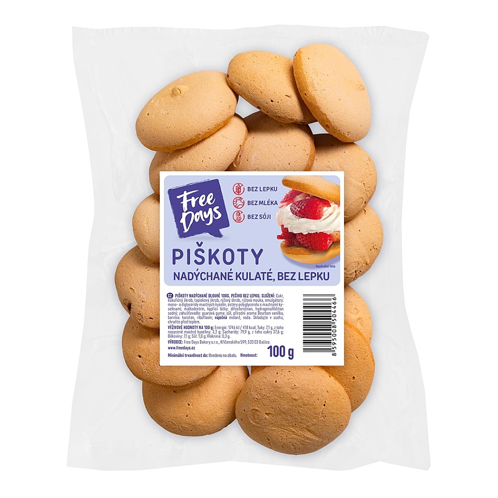 FREE DAYS Bakery piškoty nadýchané kulaté bez lepku 100 g