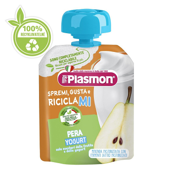 PLASMON Kapsička bezlepková ovocná jogurtová hruška 6m+ 85 g, expirace
