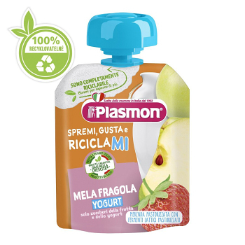 PLASMON Kapsička bezlepková ovocná jogurtová jahoda 12m+ 85 g, expirace