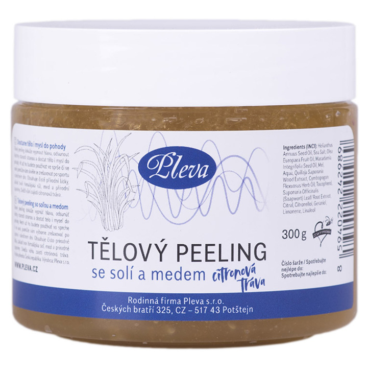 PLEVA Tělový peeling se solí a medem citronová tráva 300 g